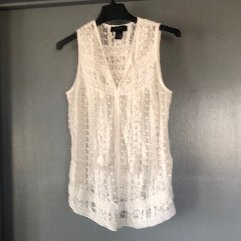 Karen Kane Cream Floral Embroidered Lace Sheer Top Small Boho Cottagecore Hippie
